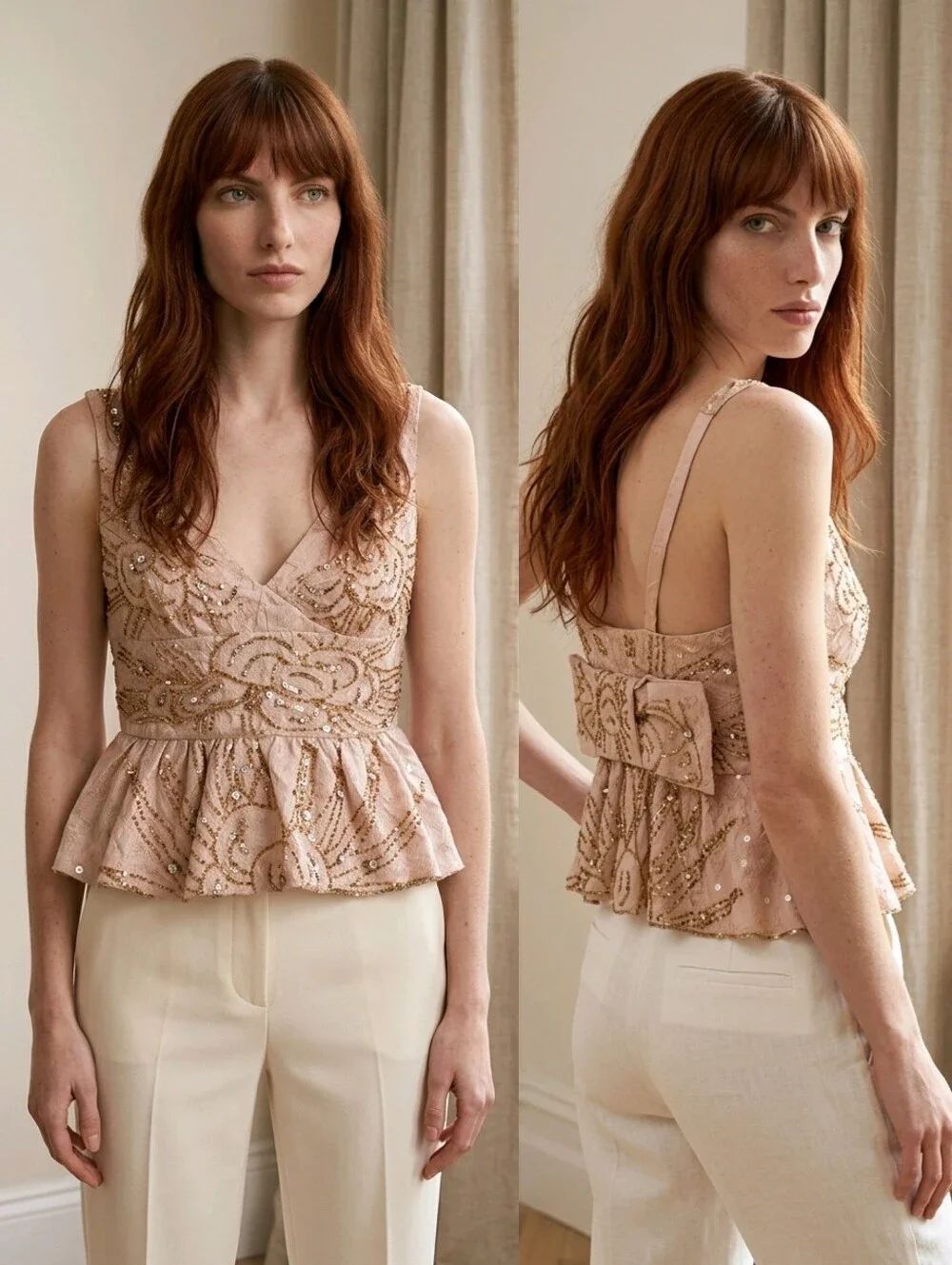🔹️NWT Tracy Reese Silk Beaded Peplum Sleeveless Top Size 6